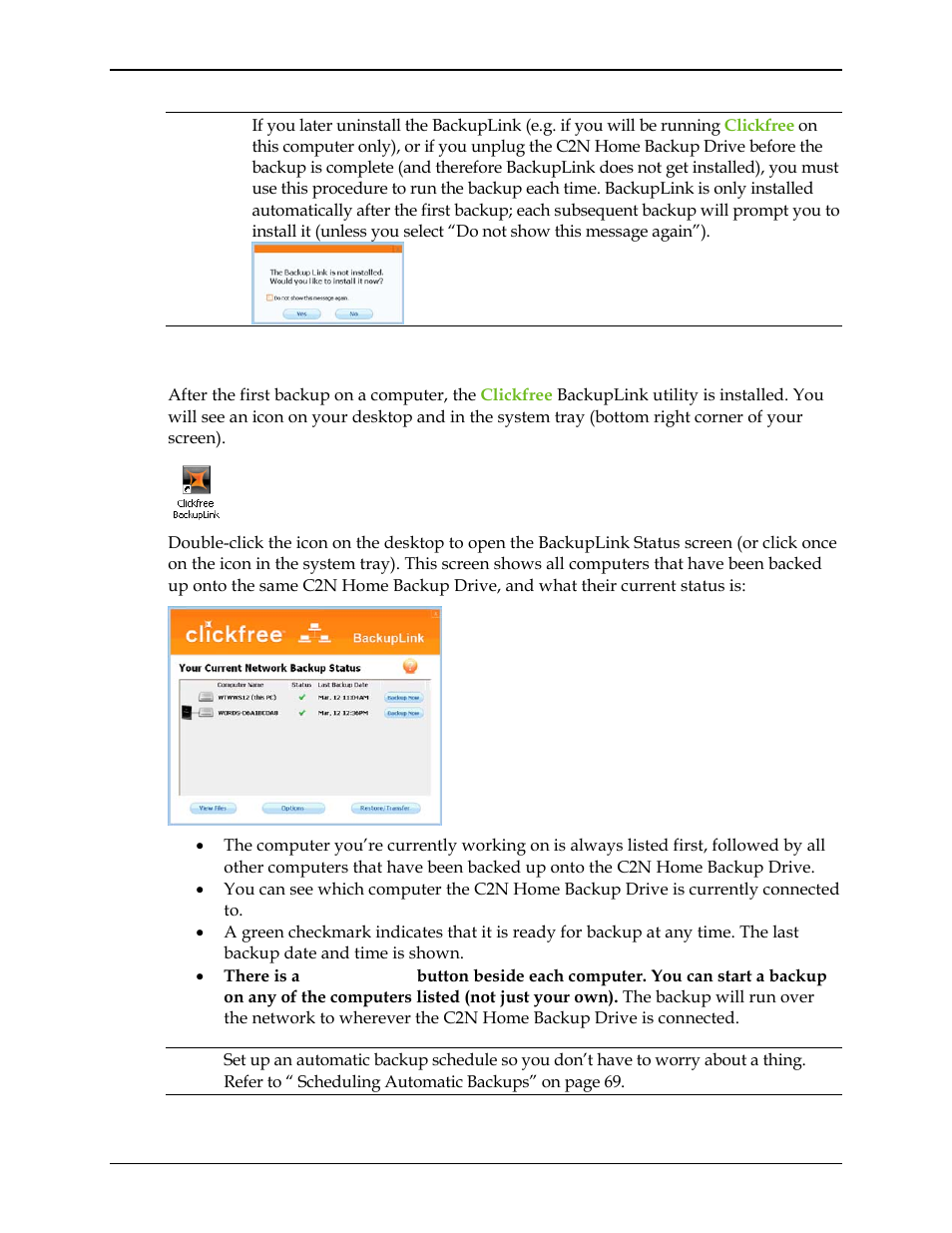 Using the backuplink utility | Clickfree C2N User Manual | Page 19 / 135
