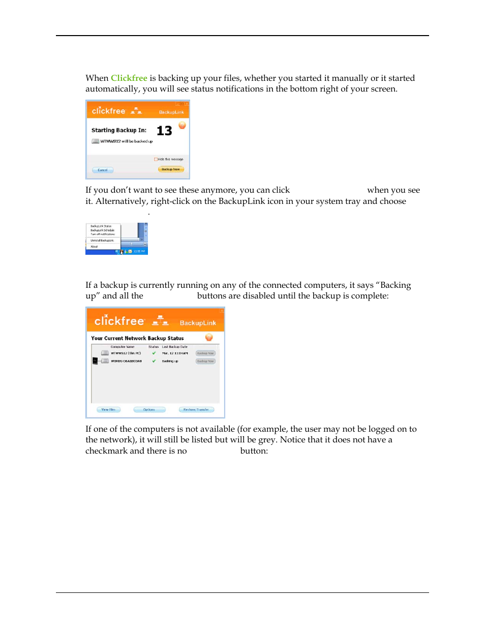 Turning off the notifications, Troubleshooting | Clickfree C2N User Manual | Page 20 / 135