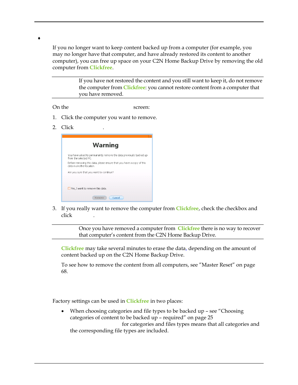 Hat are, Factory settings, And how do | Use them | Clickfree C2N User Manual | Page 61 / 135