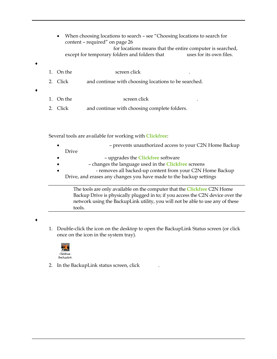 Clickfree tools, Lickfree, Ools | Clickfree C2N User Manual | Page 62 / 135