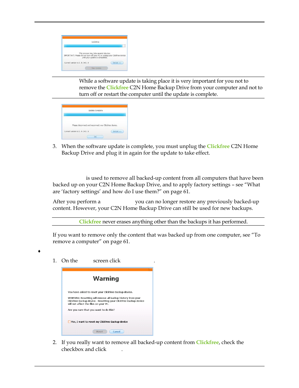 Master reset, Master reset” on | Clickfree C2N User Manual | Page 68 / 135