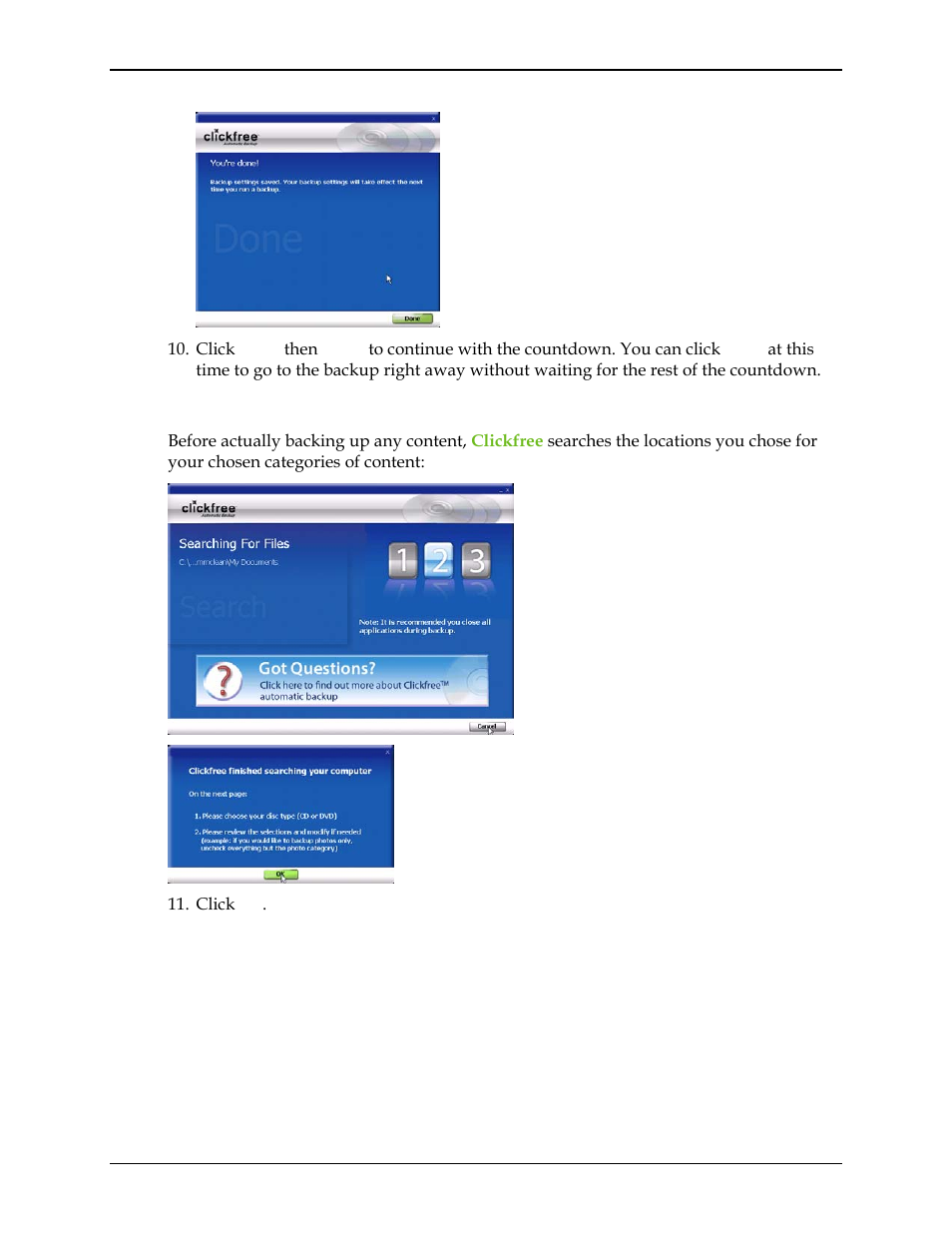 Clickfree searches for content to back up | Clickfree C2N User Manual | Page 95 / 135