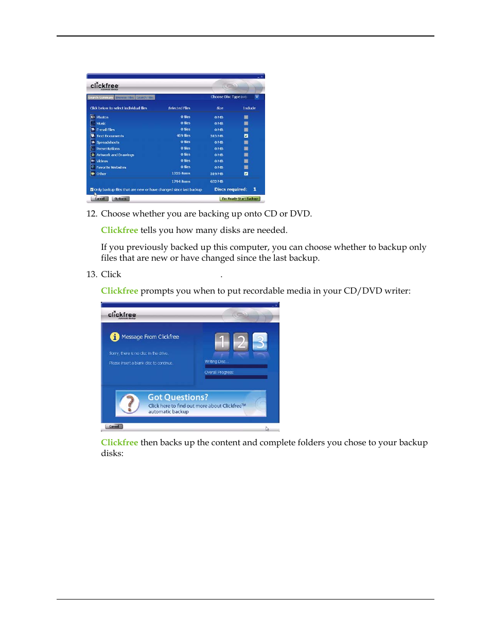 Clickfree backs up your content | Clickfree C2N User Manual | Page 96 / 135