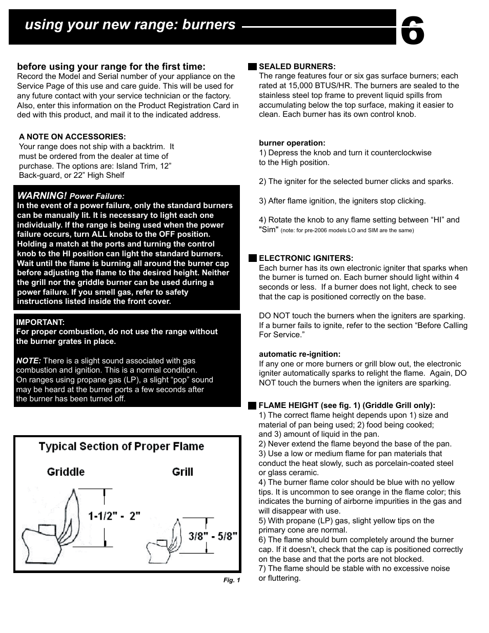 Using your new range: burners | Capital Cooking Performance Series User Manual | Page 10 / 24