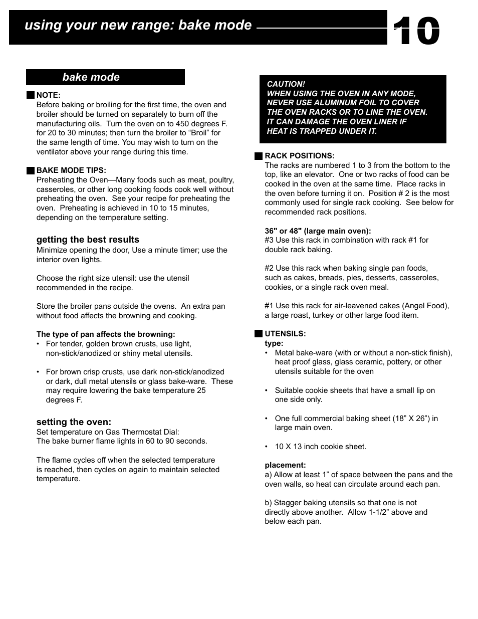 Using your new range: bake mode | Capital Cooking Performance Series User Manual | Page 14 / 24