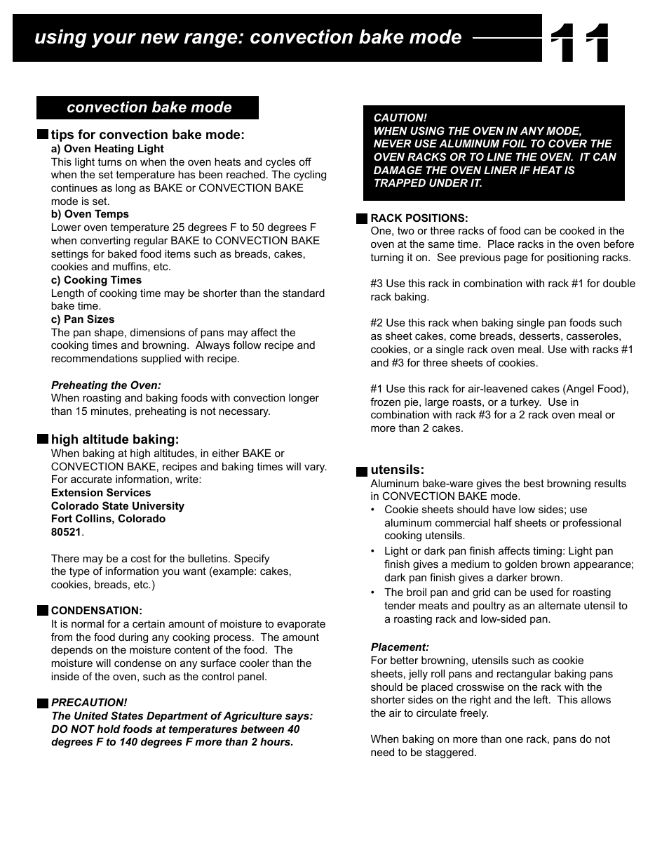 Using your new range: convection bake mode | Capital Cooking Performance Series User Manual | Page 15 / 24