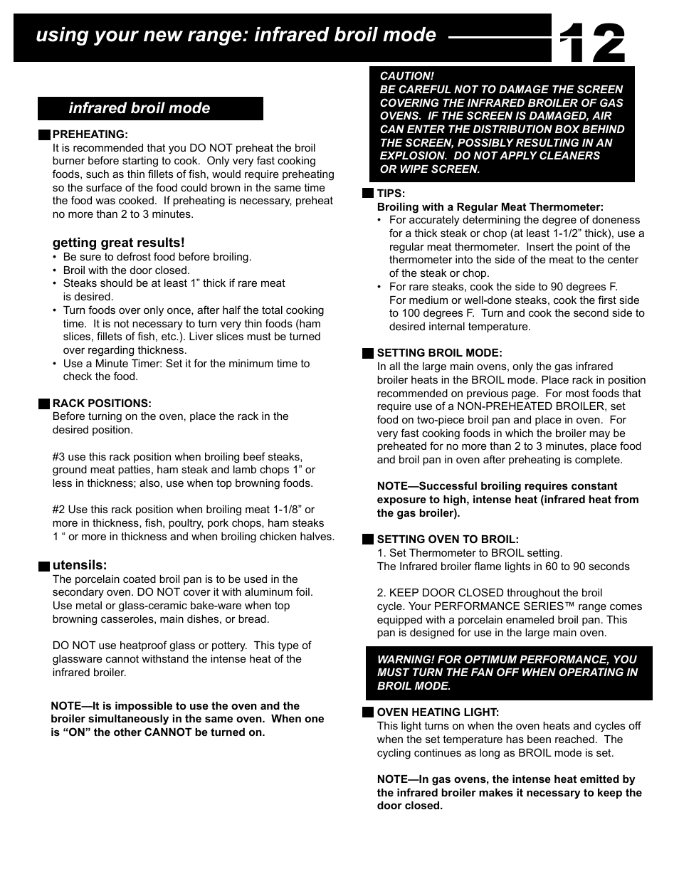 Using your new range: infrared broil mode | Capital Cooking Performance Series User Manual | Page 16 / 24