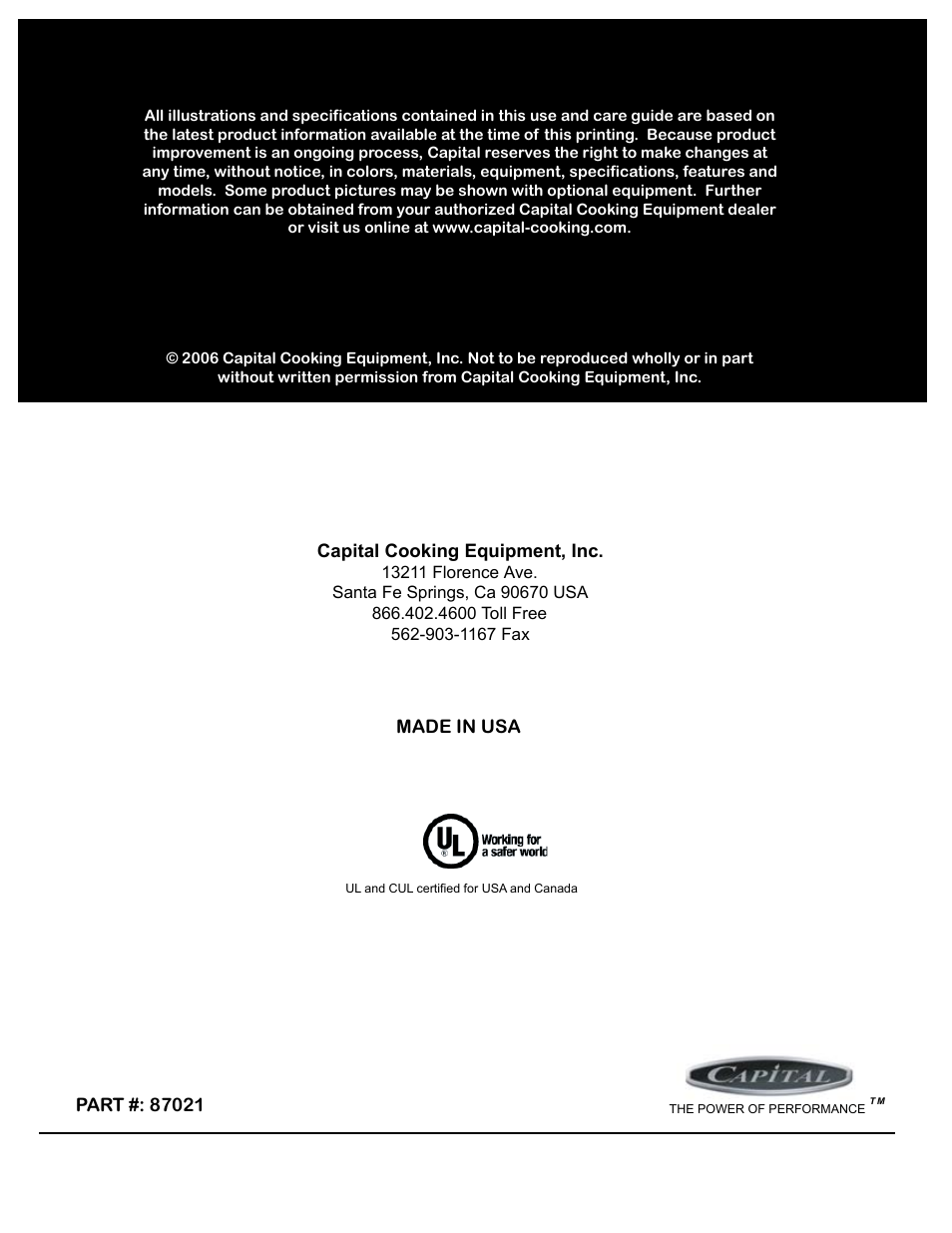 Capital Cooking Performance Series User Manual | Page 24 / 24