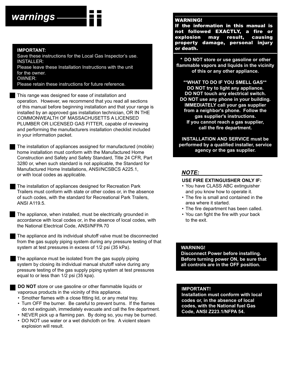 Warnings | Capital Cooking Performance Series User Manual | Page 4 / 24