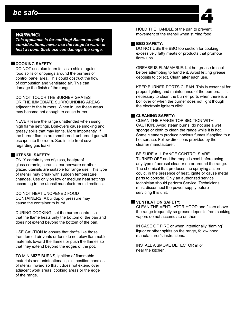 Be safe | Capital Cooking Performance Series User Manual | Page 8 / 24