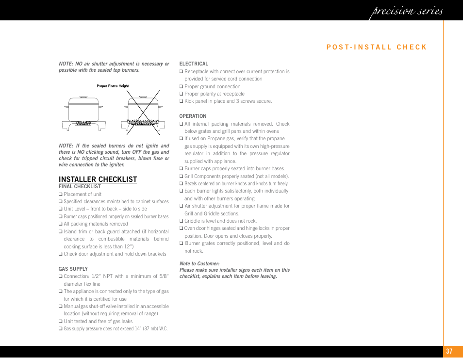 Installer checklist | Capital Cooking GSCR484G User Manual | Page 38 / 42