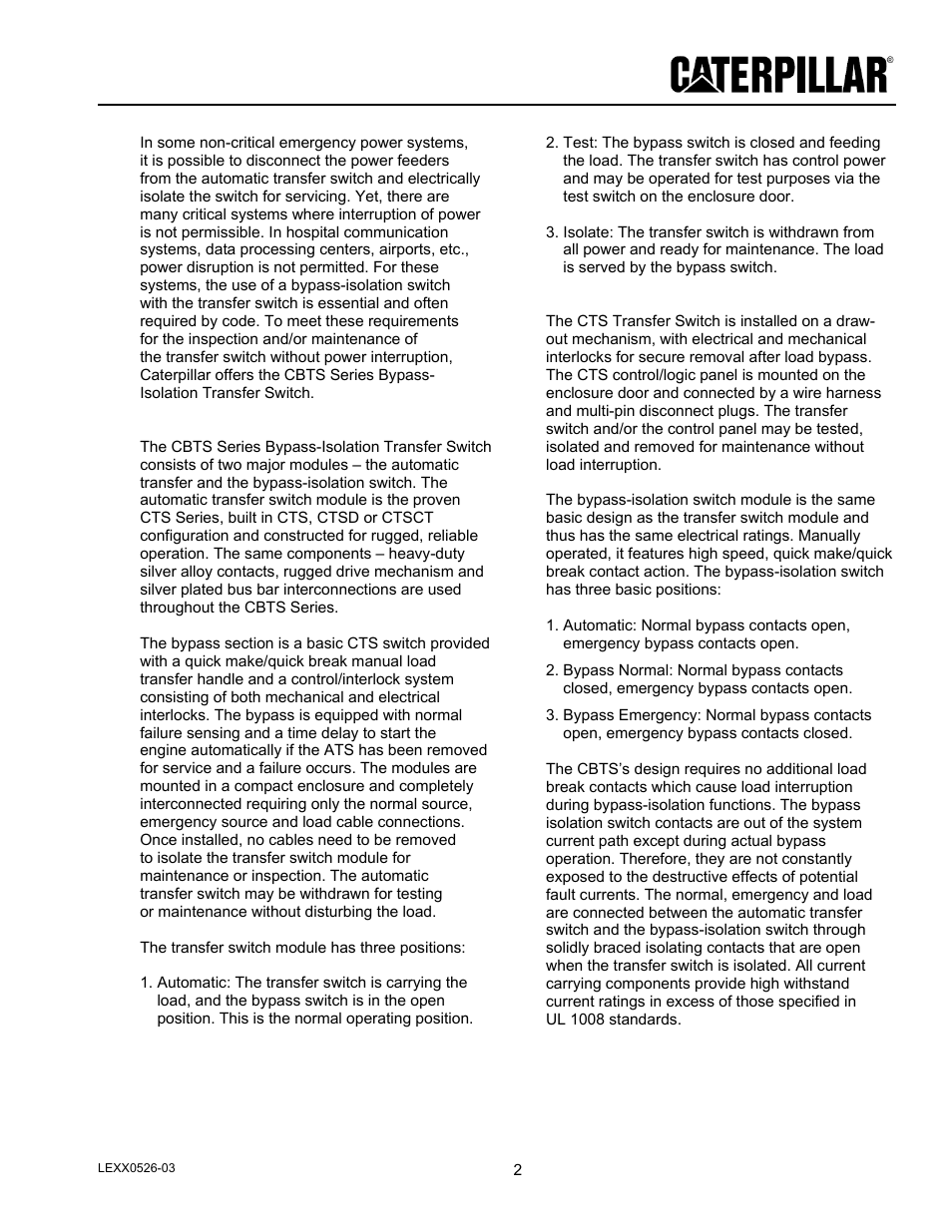 Automatic transfer switch | Caterpillar Automatic Transfer Switch LEXX0526-03 User Manual | Page 2 / 5