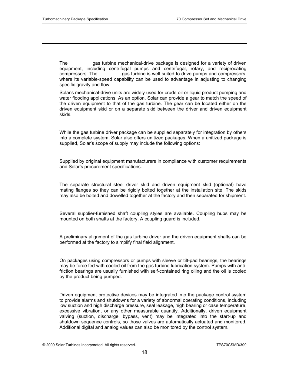 5 mechanical drive packages, 1 mechanical drives, 1 unitized packaging | Driven equipment, Mating baseplate, Shaft coupling, Preliminary alignment, Unitized lubrication and cooling, Unitized controls, Mechanical drive packages | Caterpillar TAURUS 70 User Manual | Page 19 / 83