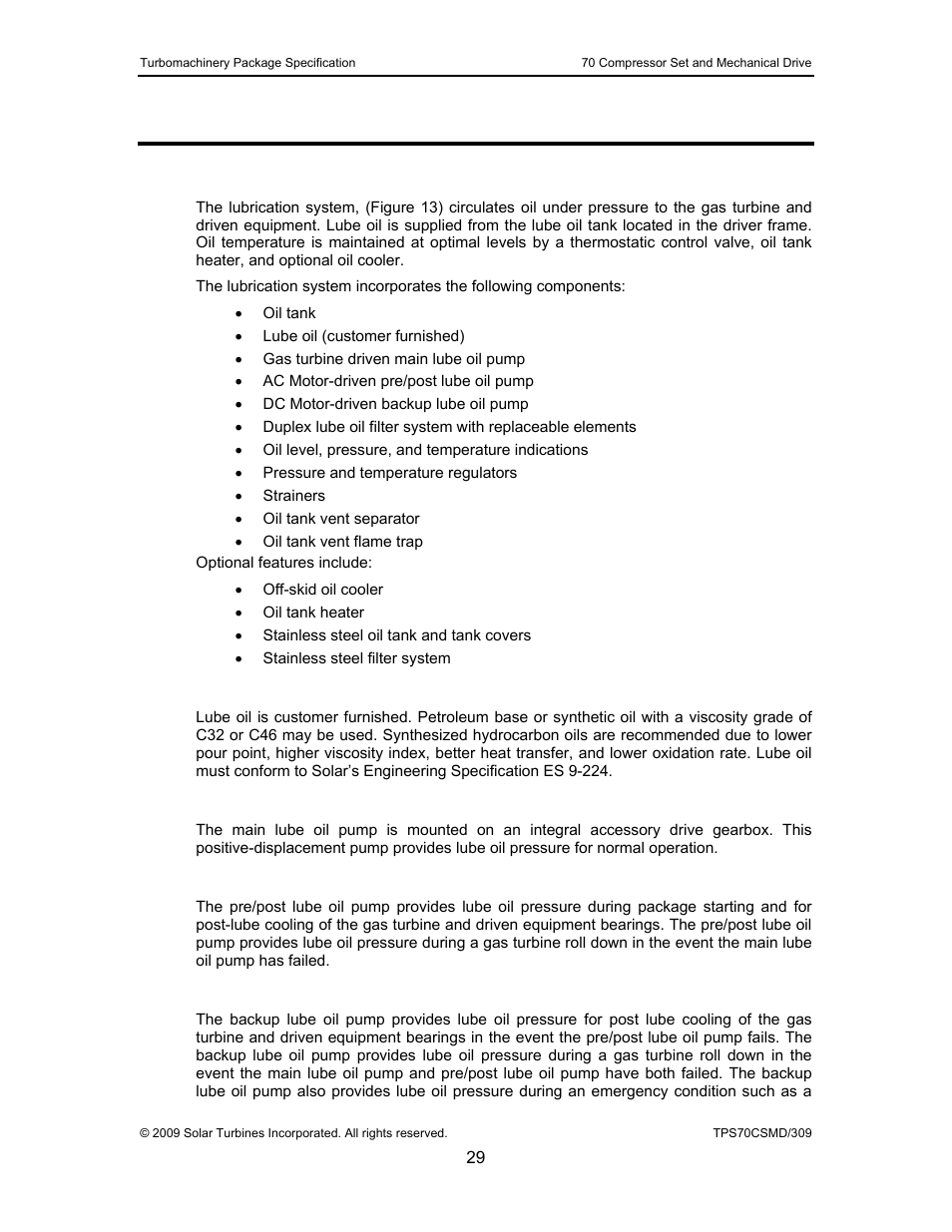 9 lubrication system, 1 general description, 1 lube oil | 2 gas turbine-driven main lube oil pump, 3 ac motor-driven pre/post lube oil pump, 4 dc motor-driven backup lube oil pump, Lubrication system, General description | Caterpillar TAURUS 70 User Manual | Page 30 / 83