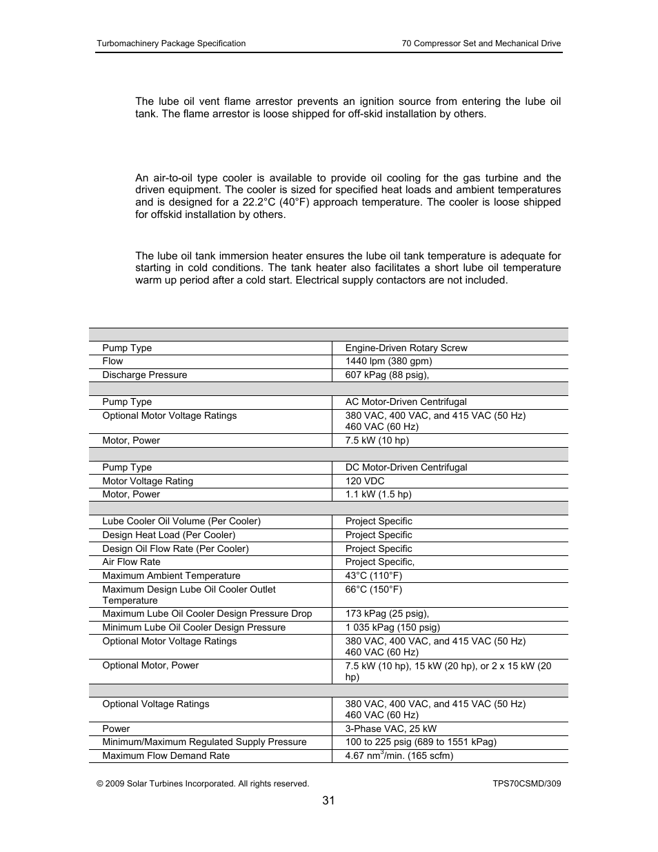 7 lube oil vent flame arrestor, 8 lube oil system options, Lube oil cooler | Lube oil immersion tank heater | Caterpillar TAURUS 70 User Manual | Page 32 / 83