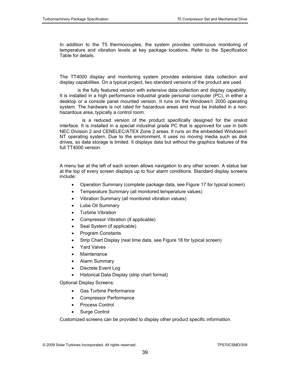 4 vibration and temperature monitoring, 5 tt4000 display and monitoring system, 1 tt4000 display screens | Tt4000 display and monitoring system | Caterpillar TAURUS 70 User Manual | Page 40 / 83