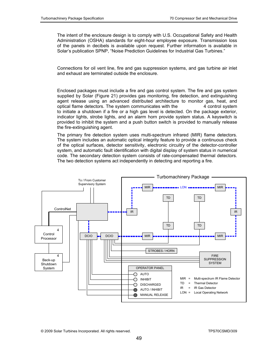 8 exterior connections, 9 fire and gas detection system, Figure 21 | Typical fire and gas system, Turbomachinery package, Figure 21. typical fire and gas system | Caterpillar TAURUS 70 User Manual | Page 50 / 83
