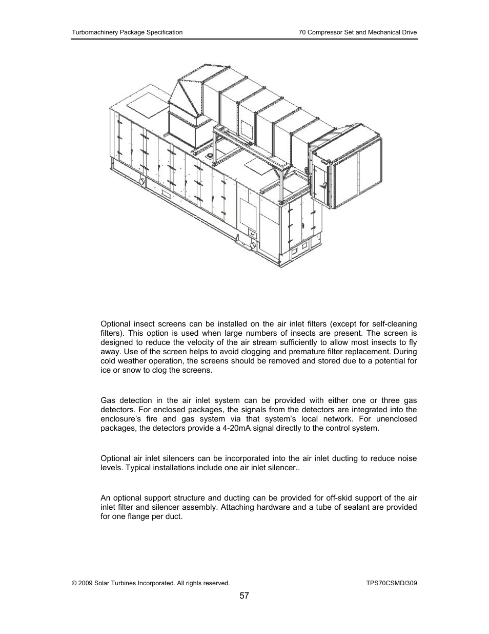 5 insect screens (optional, 6 air inlet gas detection, 7 air inlet silencer | 8 air inlet ducting and support, Figure 26, Typical t70 medium velocity air inlet system | Caterpillar TAURUS 70 User Manual | Page 58 / 83