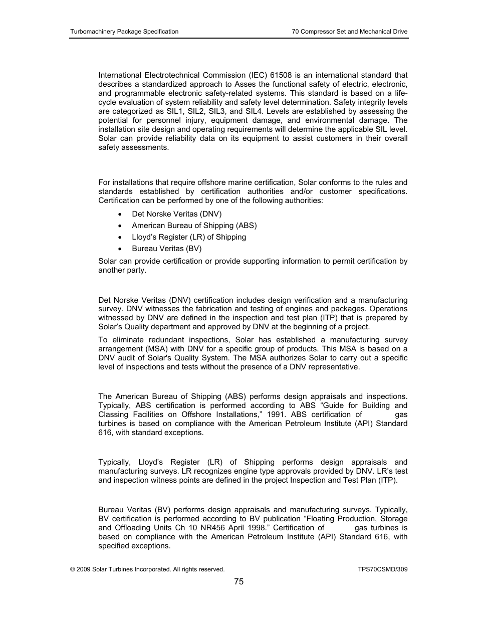 6 offshore marine applications, 1 det norske veritas certification, 2 american bureau of shipping | 3 lloyd’s register of shipping, 4 bureau veritas, Offshore marine applications | Caterpillar TAURUS 70 User Manual | Page 76 / 83