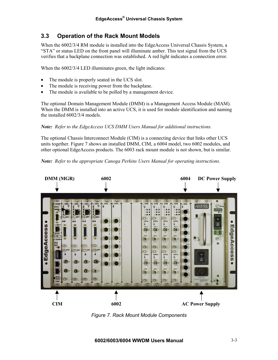 3 operation of the rack mount models, Operation of the rack mount models -3 | CANOGA PERKINS Multiplexer 6002 User Manual | Page 15 / 29
