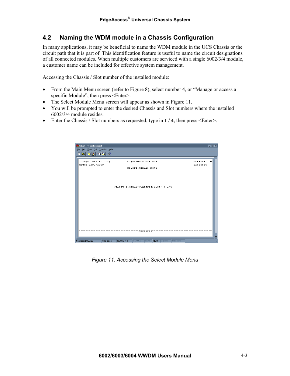 2 naming the wdm module in a chassis configuration | CANOGA PERKINS Multiplexer 6002 User Manual | Page 19 / 29