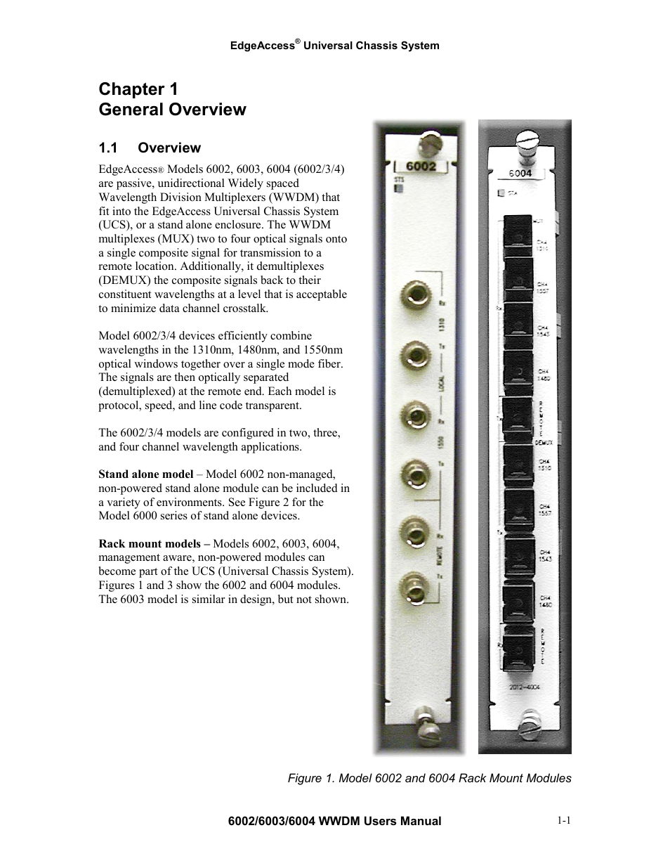 General overview, 1 overview, Chapter 1 general overview -1 1.1 | Overview -1, Chapter 1 general overview | CANOGA PERKINS Multiplexer 6002 User Manual | Page 7 / 29