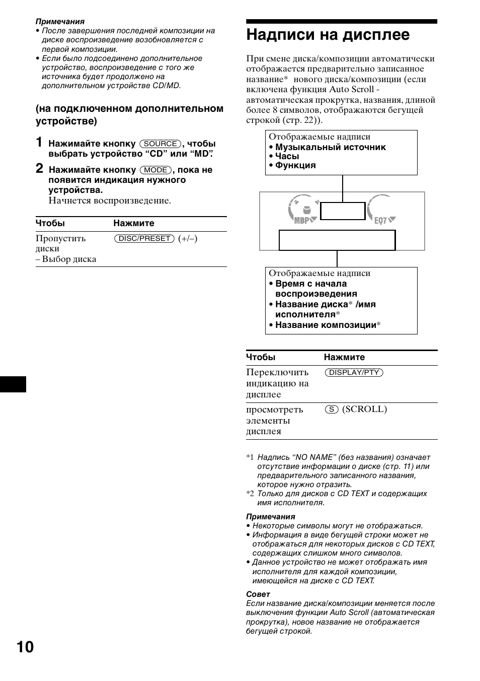 Надписи на дисплее | Sony CDX-CA650X User Manual | Page 150 / 170