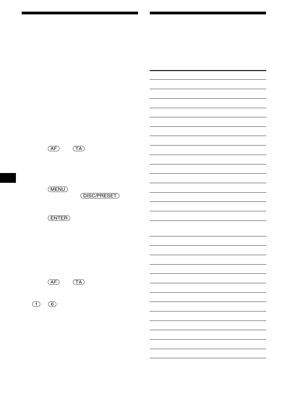 Förinställa rds-stationer med af/ta-inställning, Ta in stationer efter programtyp — pty, Гспсжимйуз уфбим н rds ме сжимйуз af êáé ta | Memorización de emisoras rds con los, Ajustes af y ta, Sintonización de emisoras mediante tipo de, Programa — pty | Sony CDX-CA650X User Manual | Page 46 / 170