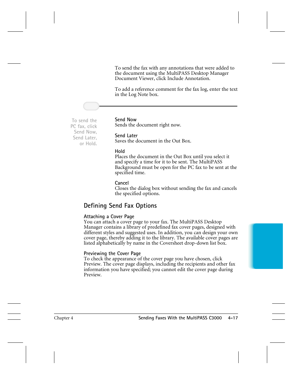 Defining send fax options | CK Electric Part C3000 User Manual | Page 100 / 260