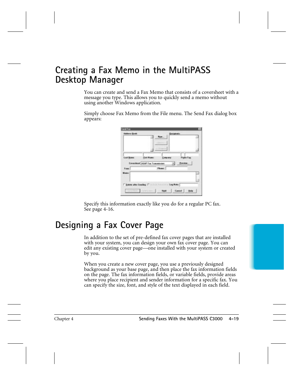 Creating a fax memo in the mp desktop manager, Designing a fax cover page | CK Electric Part C3000 User Manual | Page 102 / 260