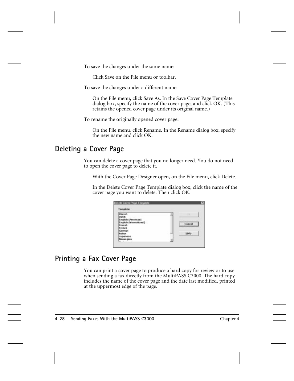 Deleting a cover page, Printing a fax cover page | CK Electric Part C3000 User Manual | Page 111 / 260