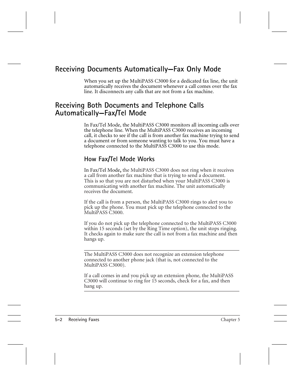 Receiving documents automaticallyfax only mode | CK Electric Part C3000 User Manual | Page 115 / 260