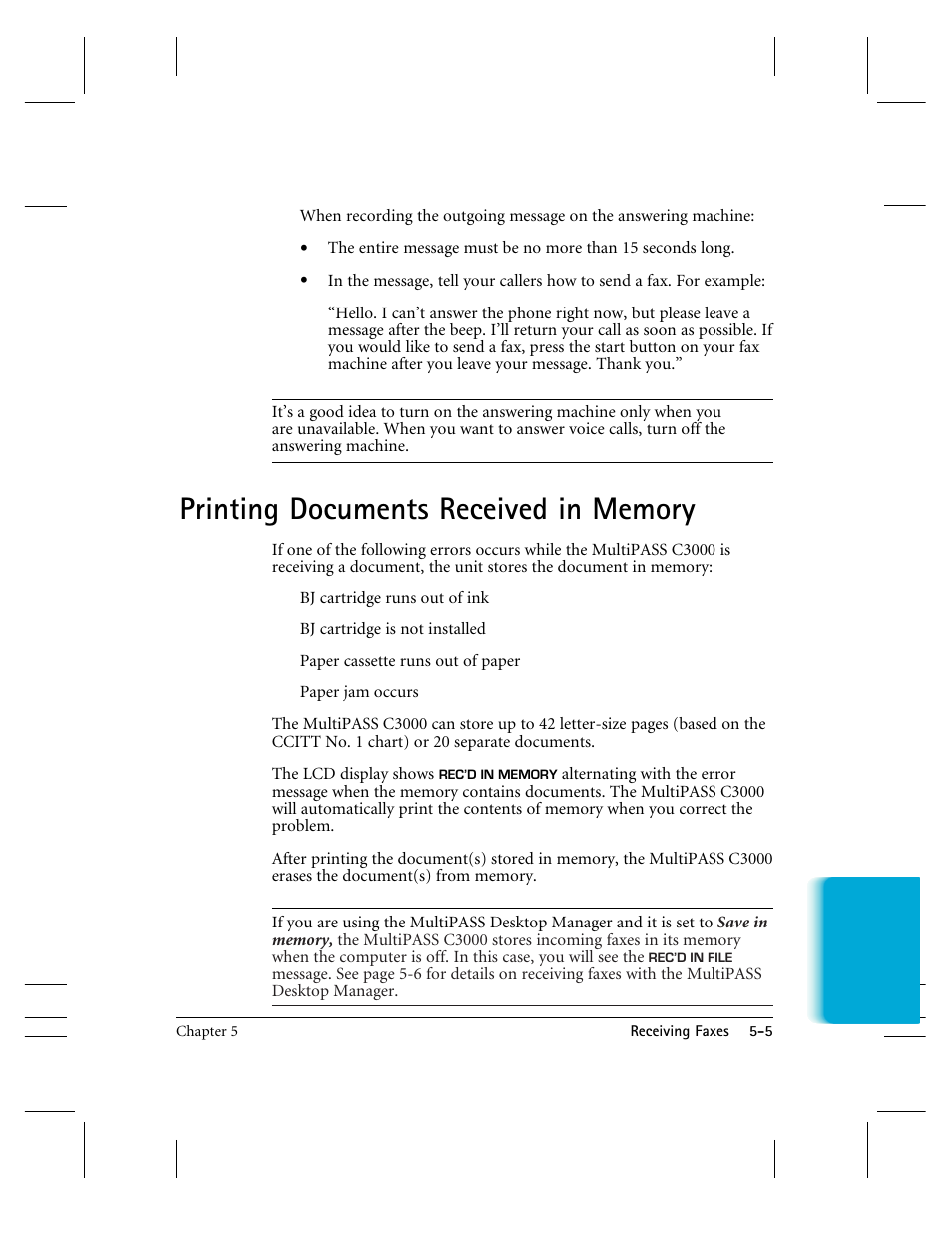 Printing documents received in memory | CK Electric Part C3000 User Manual | Page 118 / 260