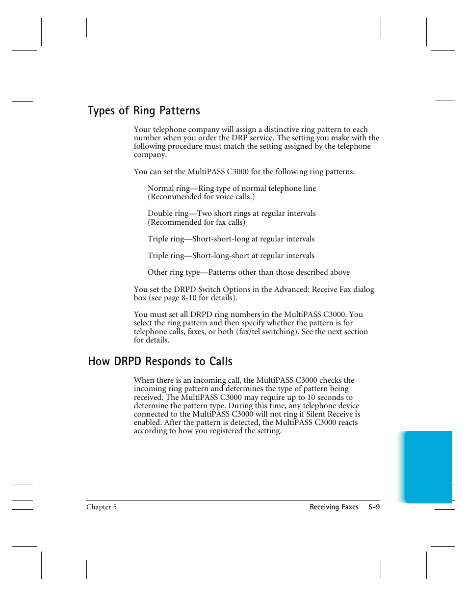 Types of ring patterns, How drpd responds to calls | CK Electric Part C3000 User Manual | Page 122 / 260