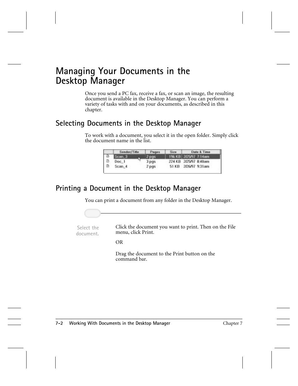 Managing your documents in the desktop manager, Selecting documents in the desktop manager, Printing a document in the desktop manager | CK Electric Part C3000 User Manual | Page 133 / 260