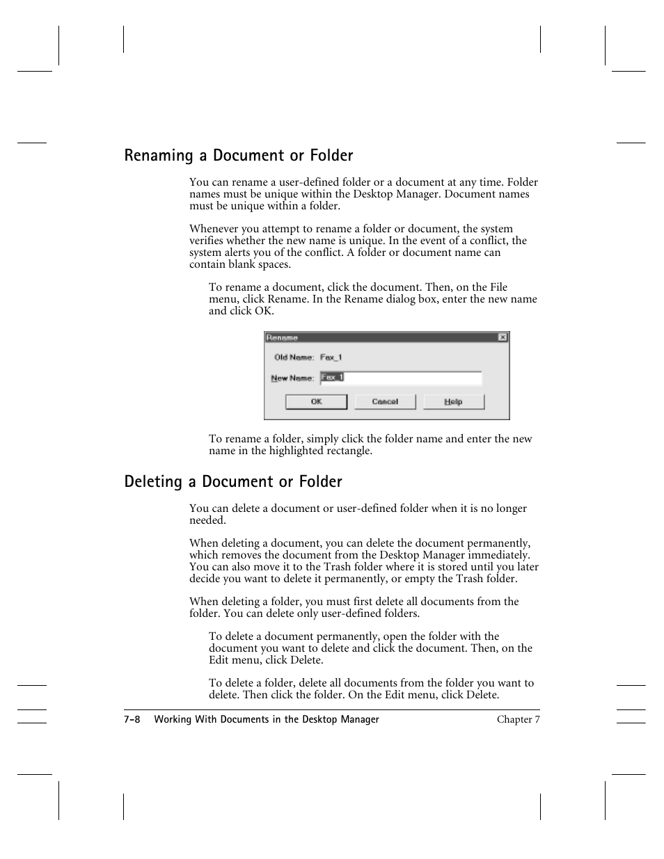 Renaming a document or folder, Deleting a document or folder | CK Electric Part C3000 User Manual | Page 139 / 260