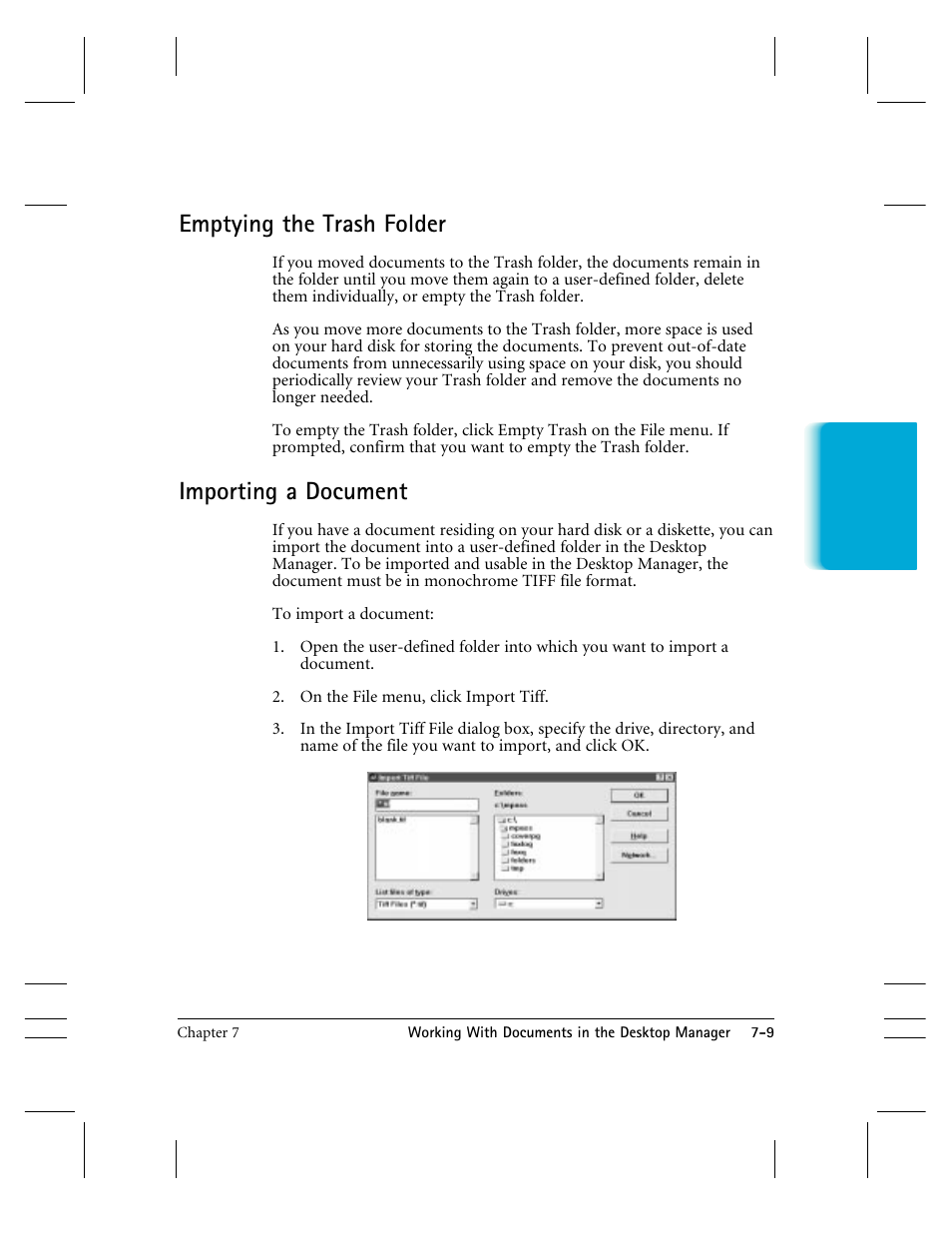 Emptying the trash folder, Importing a document | CK Electric Part C3000 User Manual | Page 140 / 260