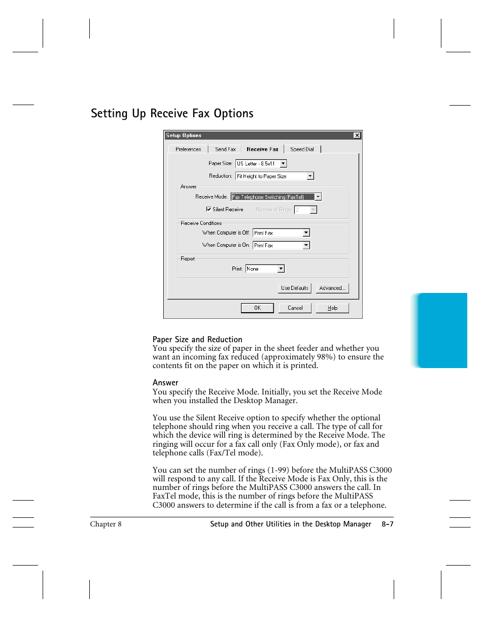 Setting up receive fax options | CK Electric Part C3000 User Manual | Page 166 / 260