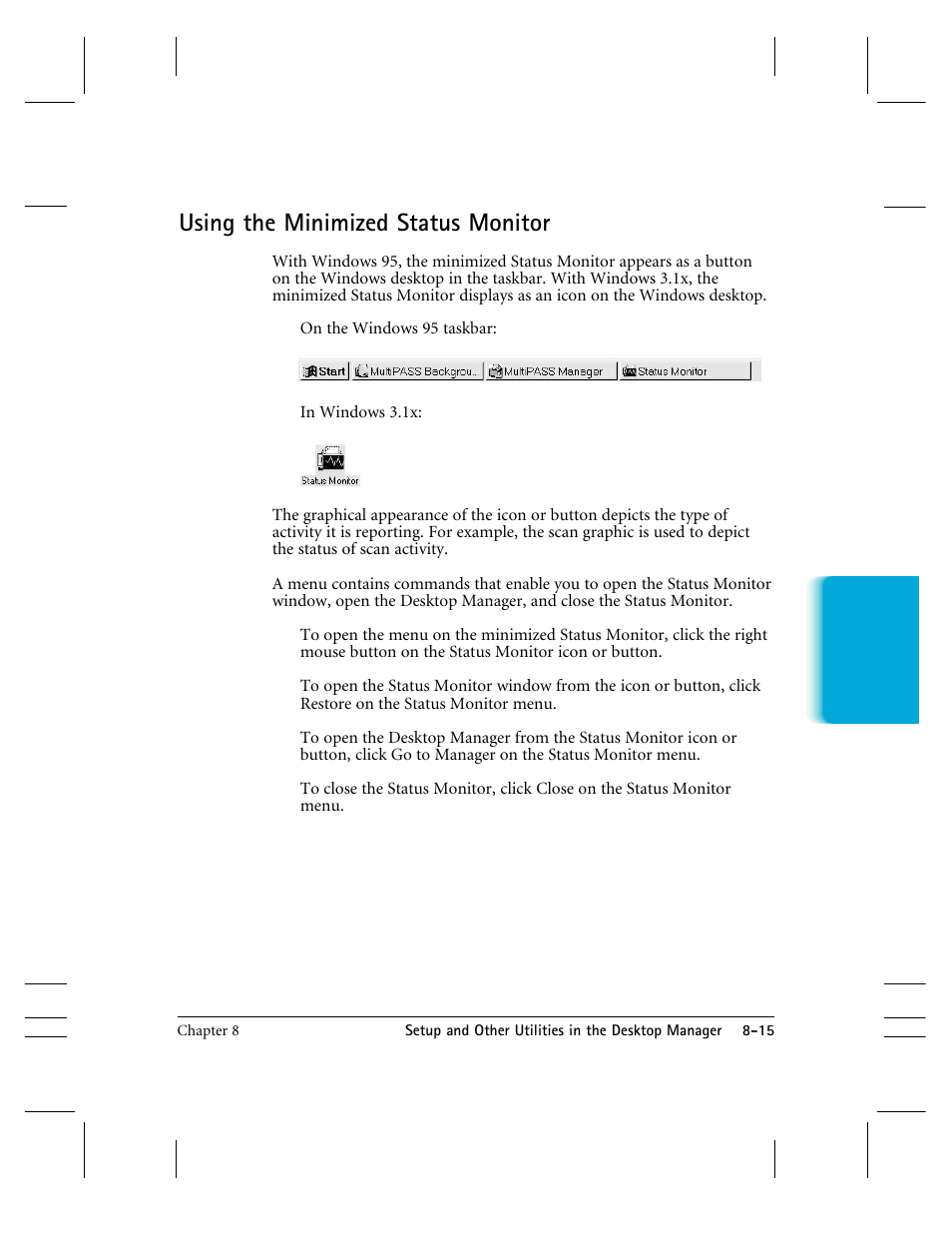 Using the minimized status monitor | CK Electric Part C3000 User Manual | Page 174 / 260