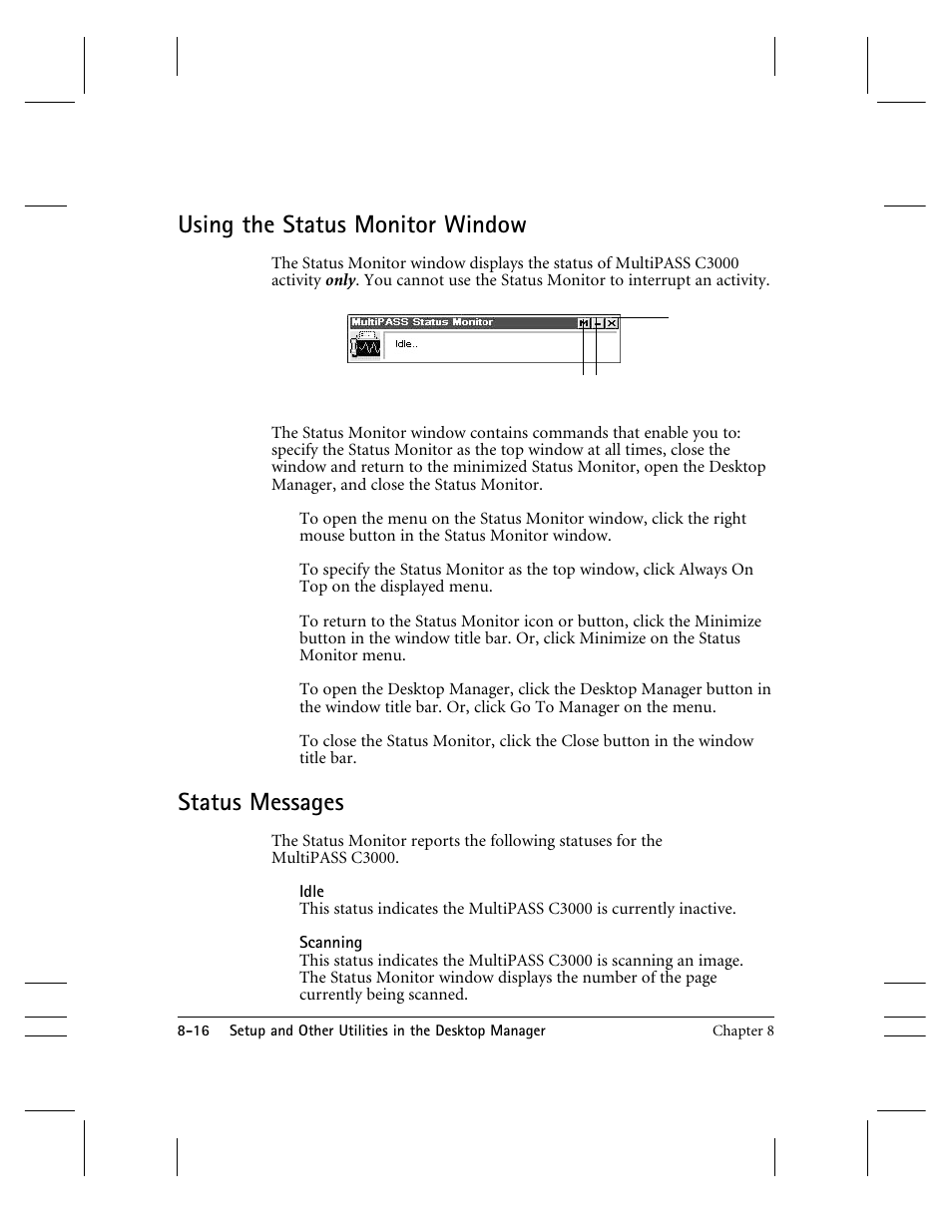 Using the status monitor window, Status messages | CK Electric Part C3000 User Manual | Page 175 / 260