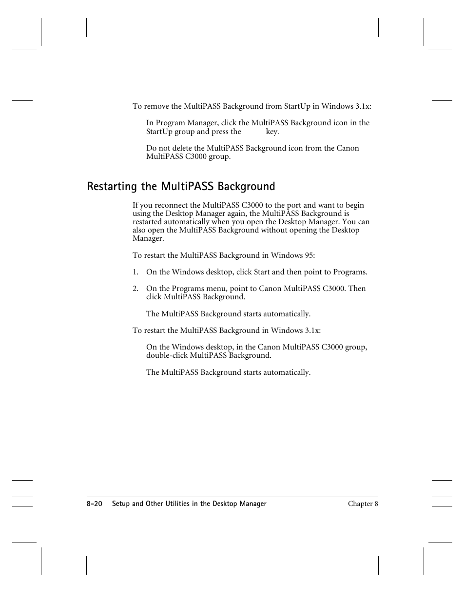 Restarting the multipass background | CK Electric Part C3000 User Manual | Page 179 / 260