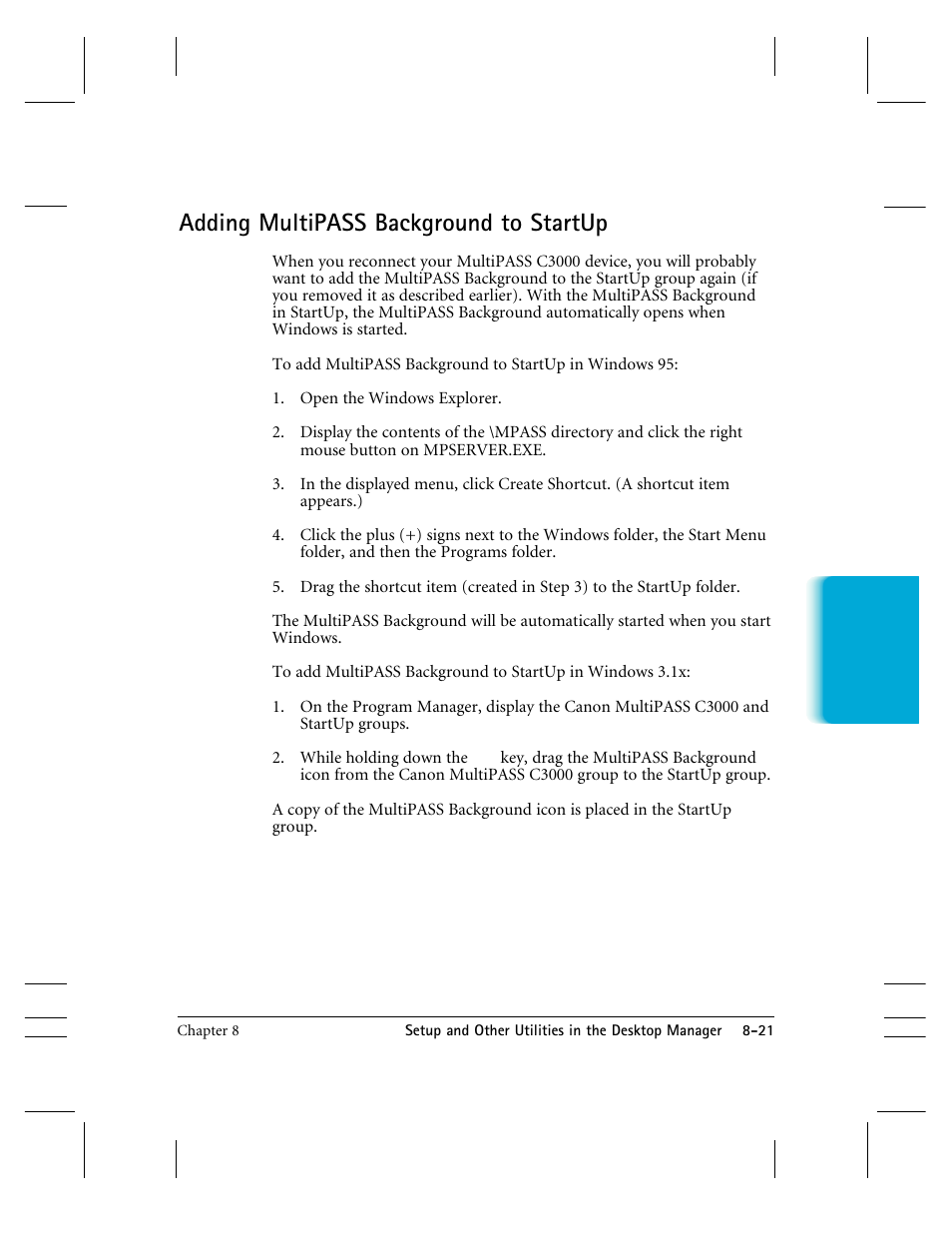 Adding multipass background to startup | CK Electric Part C3000 User Manual | Page 180 / 260