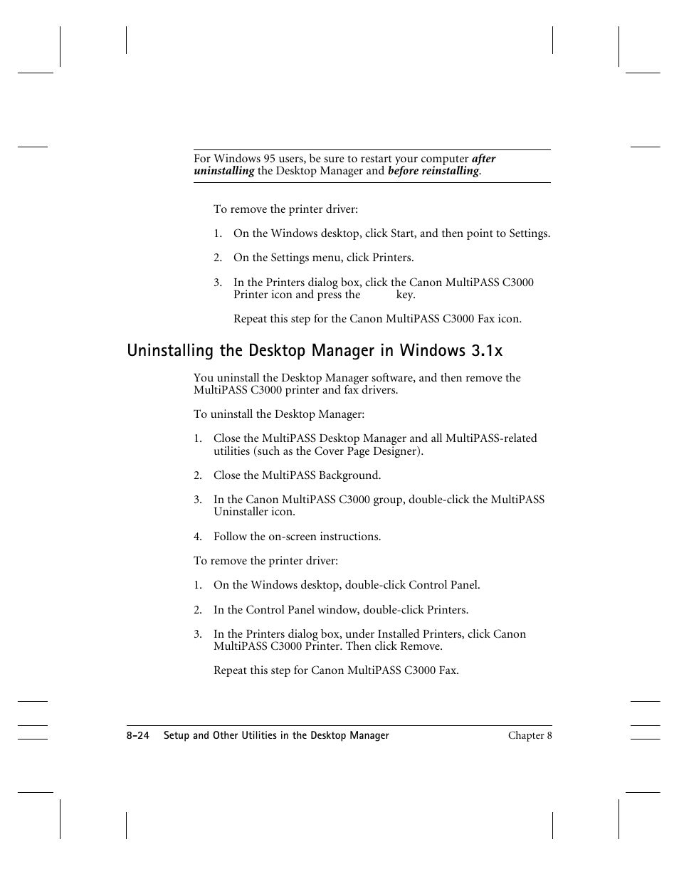 Uninstalling the desktop manager in windows 3.1x | CK Electric Part C3000 User Manual | Page 183 / 260