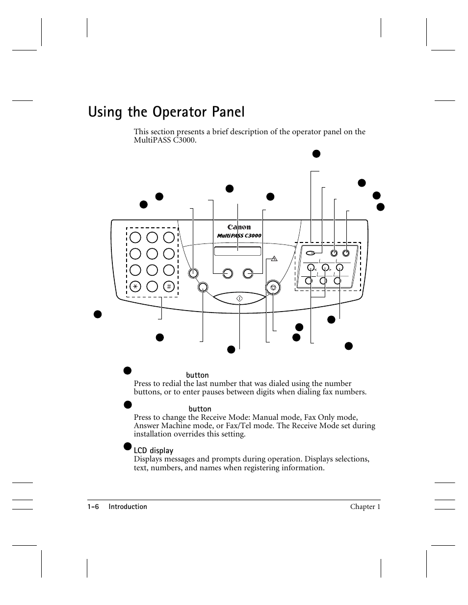 Using the operator panel, 6 introduction chapter 1 | CK Electric Part C3000 User Manual | Page 20 / 260
