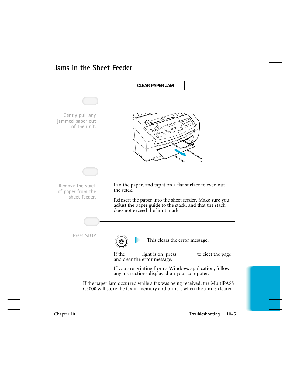 Jams in the sheet feeder | CK Electric Part C3000 User Manual | Page 207 / 260