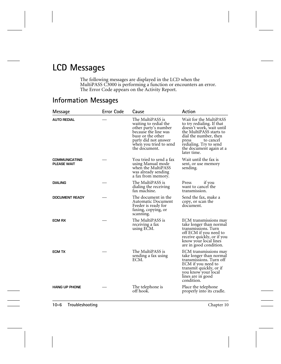Lcd messages, Information messages | CK Electric Part C3000 User Manual | Page 208 / 260