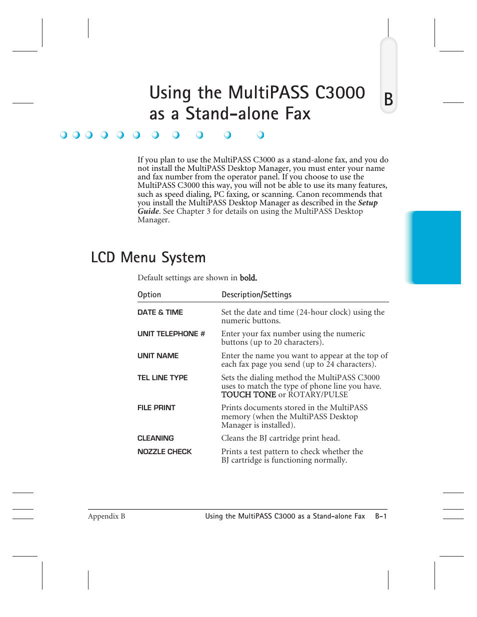 Busing the multipass c3000 as a stand-alone fax, Lcd menu system | CK Electric Part C3000 User Manual | Page 236 / 260