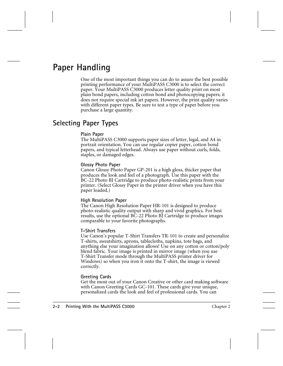 Paper handling, Selecting paper types | CK Electric Part C3000 User Manual | Page 27 / 260