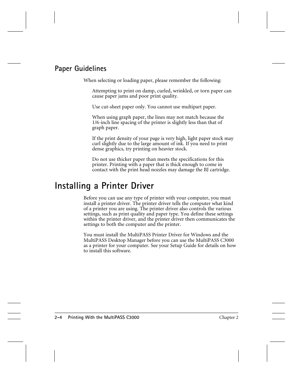 Installing a printer driver, Paper guidelines | CK Electric Part C3000 User Manual | Page 29 / 260