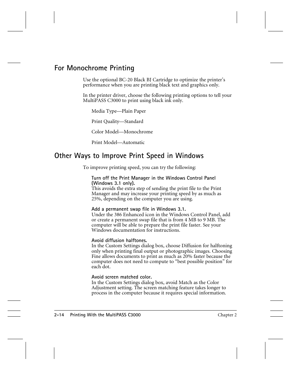 For monochrome printing, Other ways to improve print speed in windows | CK Electric Part C3000 User Manual | Page 39 / 260